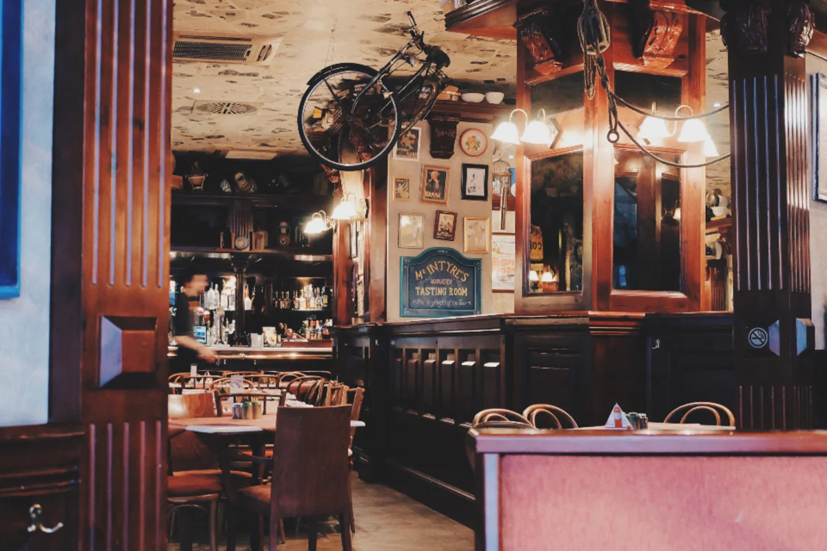 Cozy cafe interior with outdoor seating